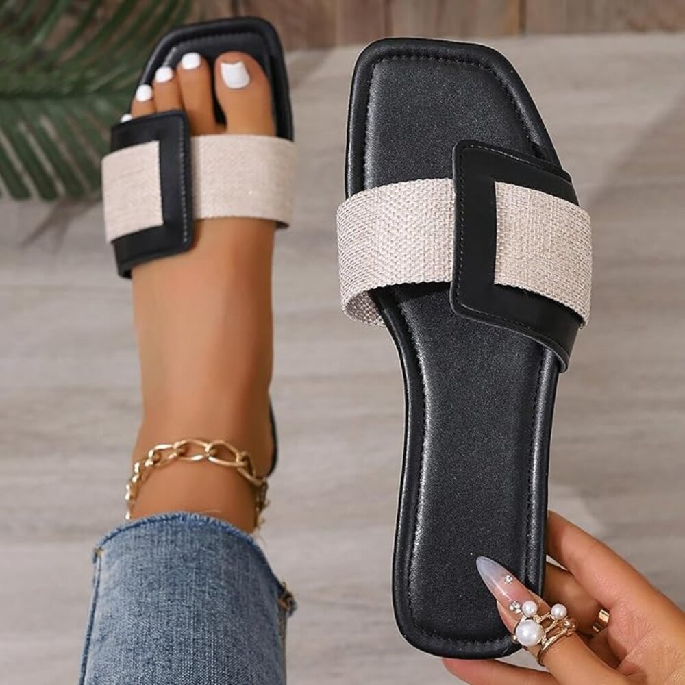 Women's Canvas One Word Flat Sandals